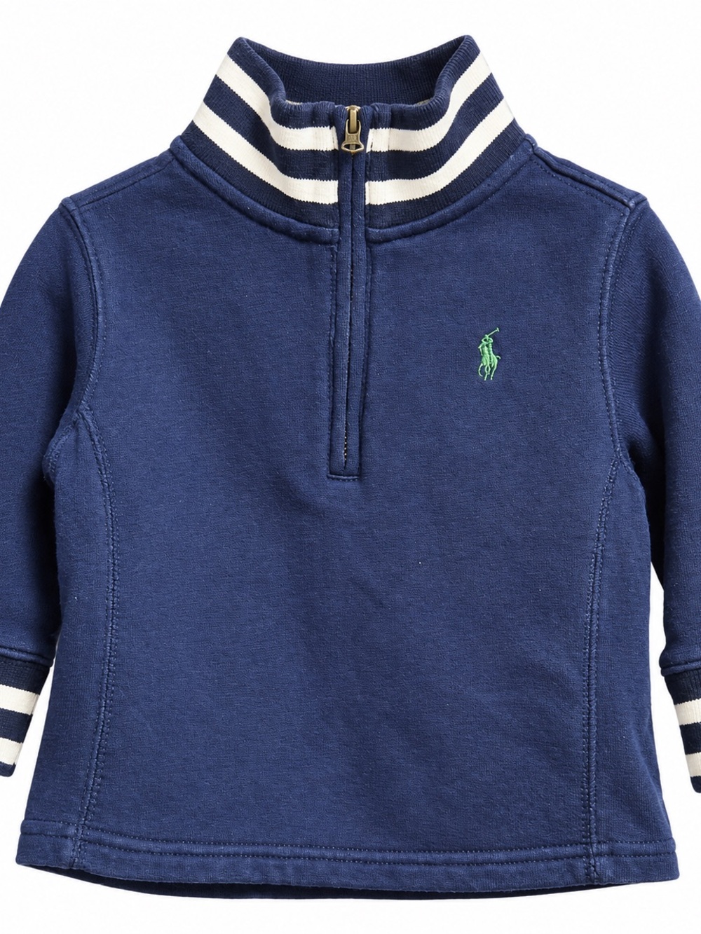 Polo Ralph Lauren Baby 9M Navy Quarter Zip Pullover Striped Collar Pony